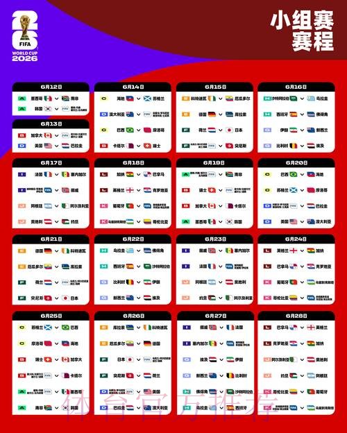 2026世界杯小组赛赛程一览